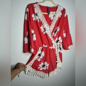 Women’s Floral Tassel Pink Blue Romper Size XS by Design Lab